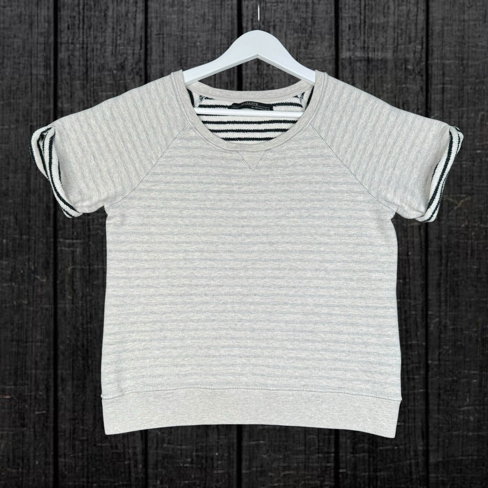 All Saints Sweatshirt Short-sleeve Gray Stripes -Women's US 6 UK 10